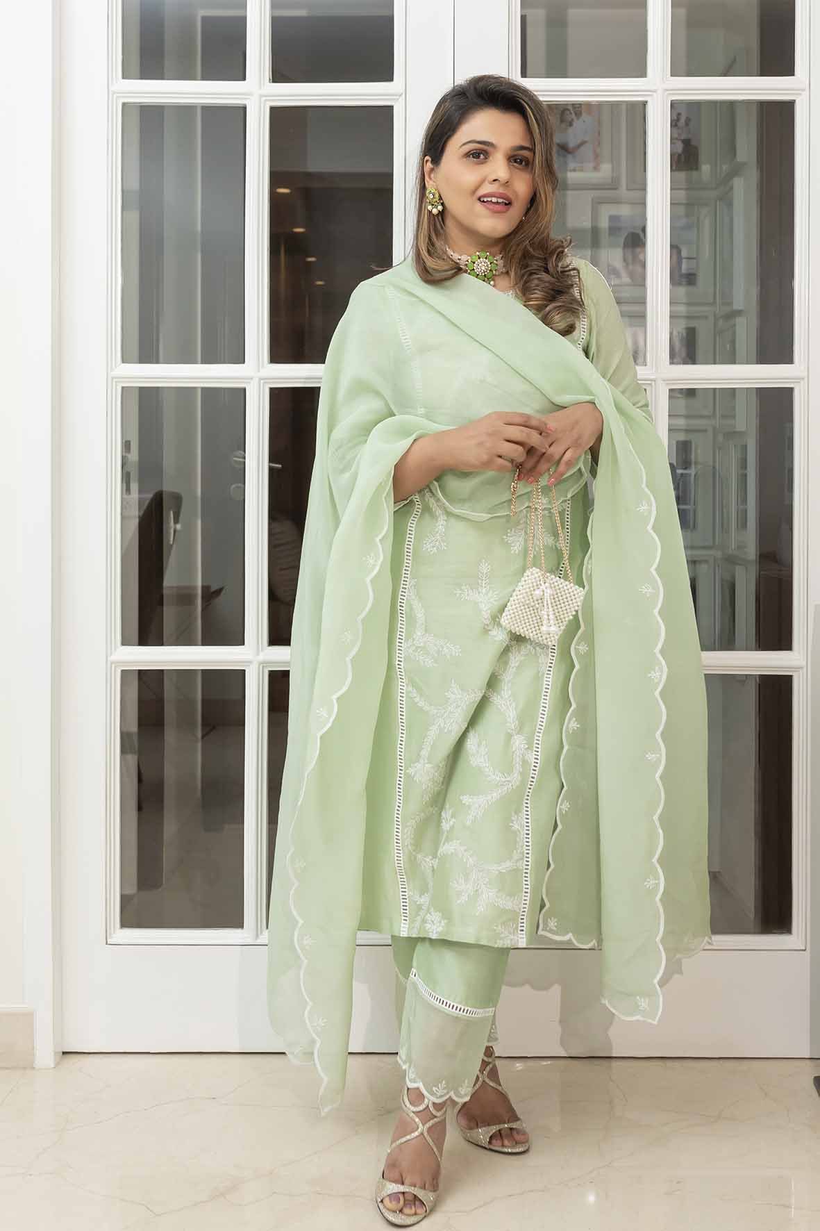 Tina Kakkad in Mint Green Scatter Embroidery Kurta Set