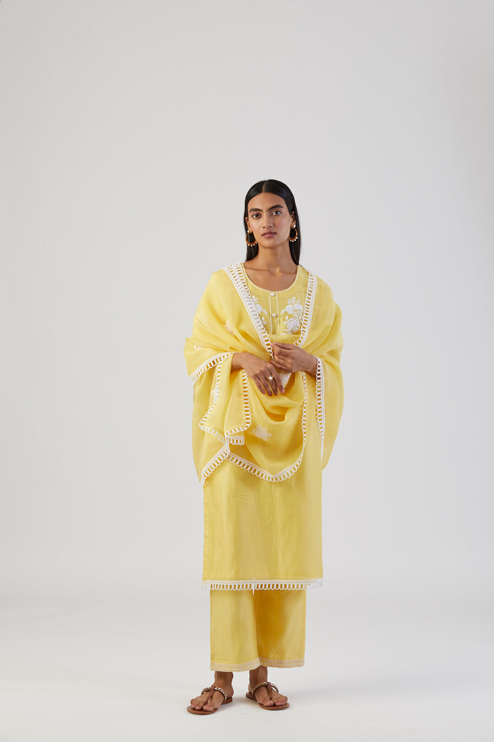 Srishti Agarwal in Lemon Yellow Boota Embroidery Kurta Set