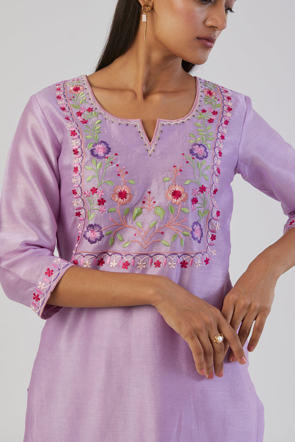Lilac Colourful Embroidery Kurta Set