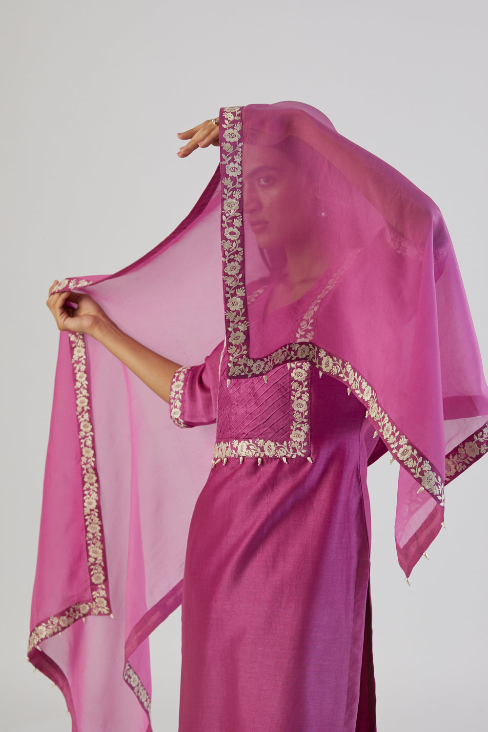 Fuchsia Pink Bel Embroidery Kurta Set