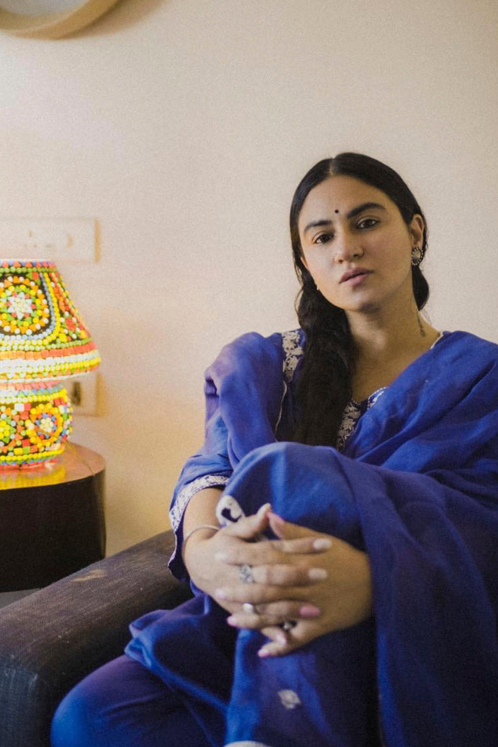 Priya Malik in Royal Blue Silk Chanderi Embroidered Kurta Set With Silk Organza Dupatta