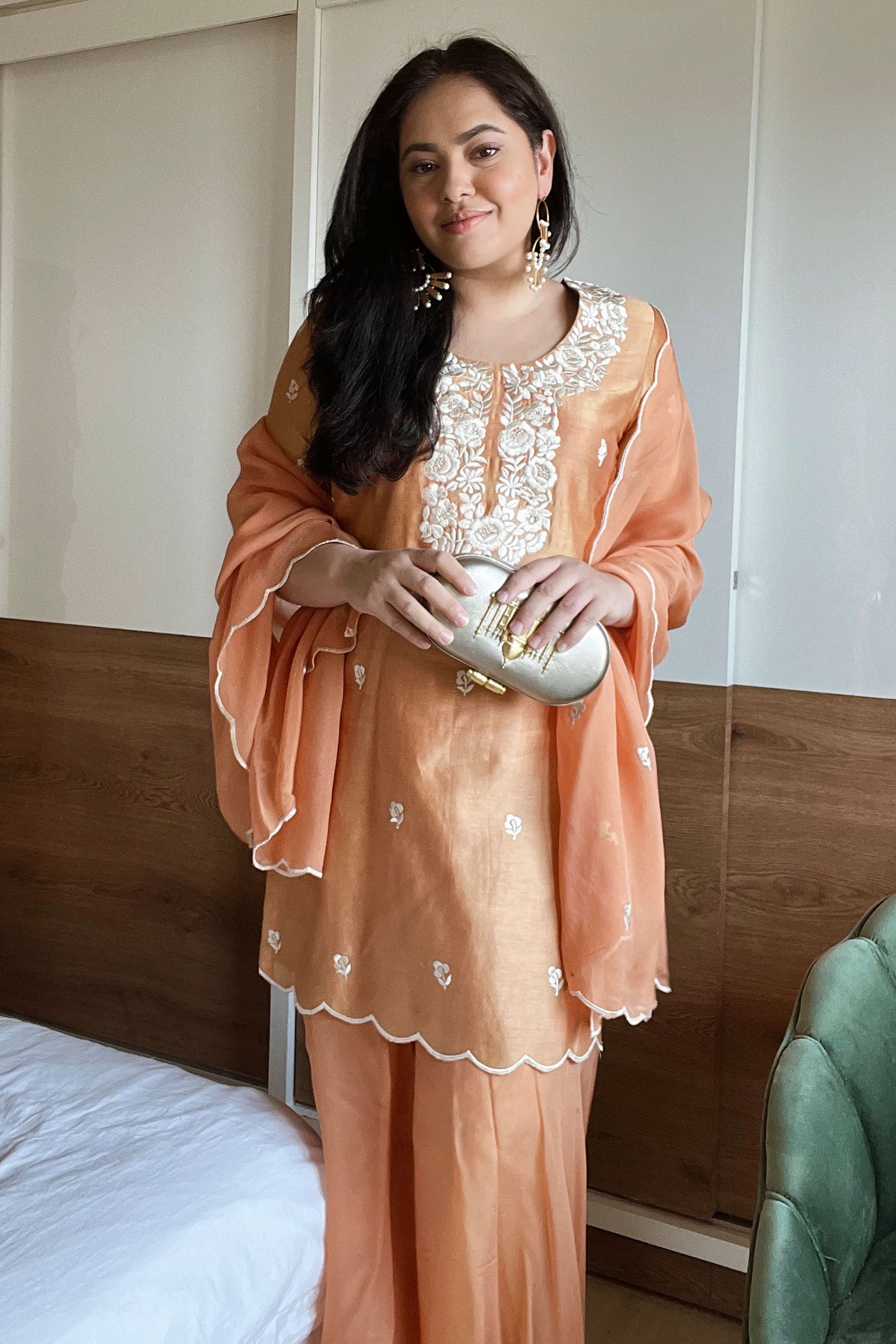 Aayushi Bangur in Rust Orange Floral Silk Chanderi Sharara Set