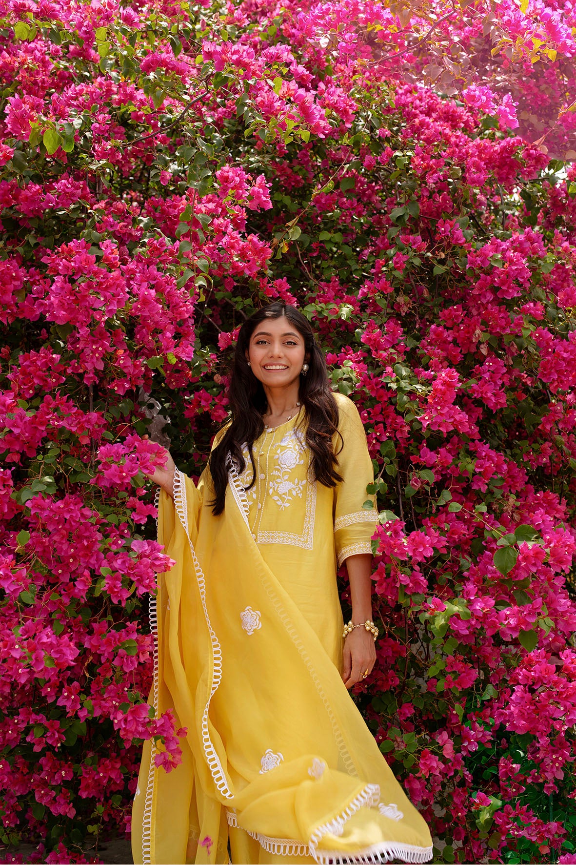 Srishti Agarwal in Lemon Yellow Boota Embroidery Kurta Set